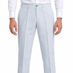 Mens 36 Blue White Striped Cotton Slim Fit Dress Pants Handmade Trousers NWT